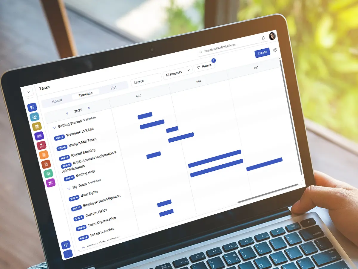 KAMI Tasks project timeline view
