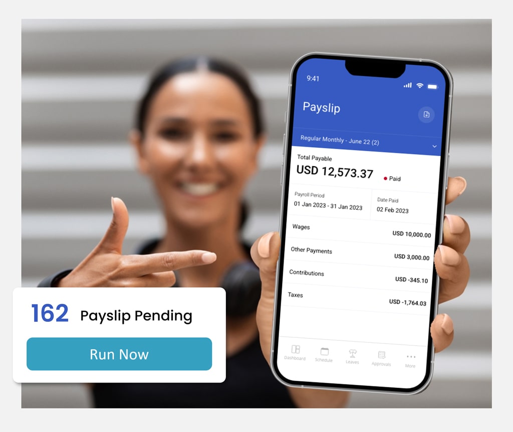 Payroll app showing employee payslip on mobile.