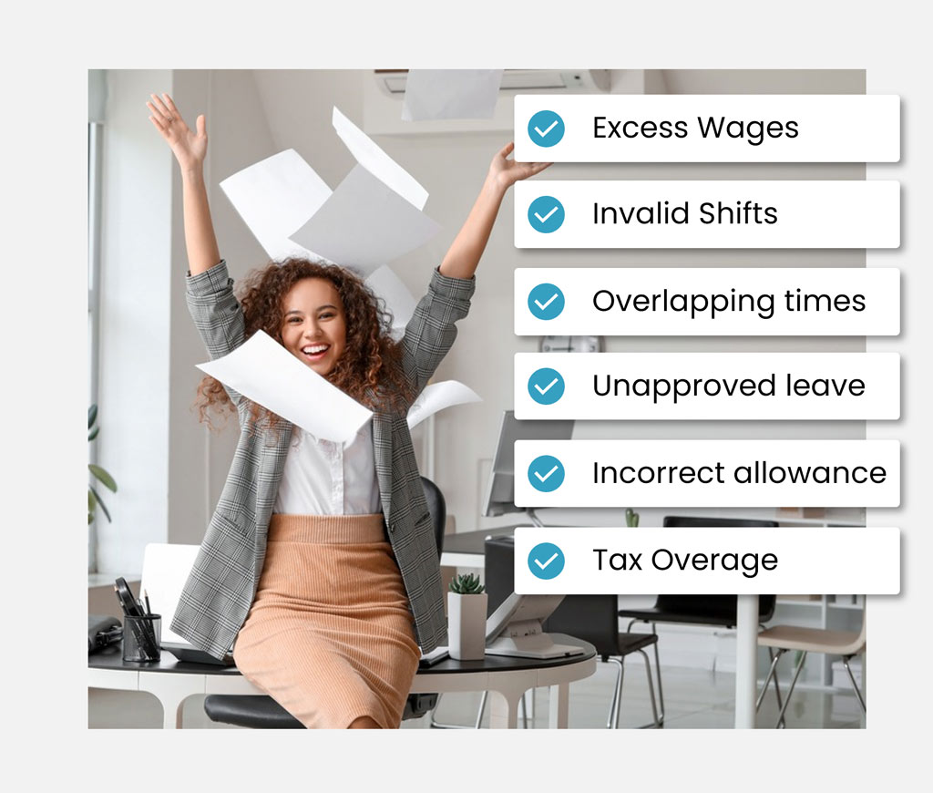 Payroll system showing automated payroll validation.
