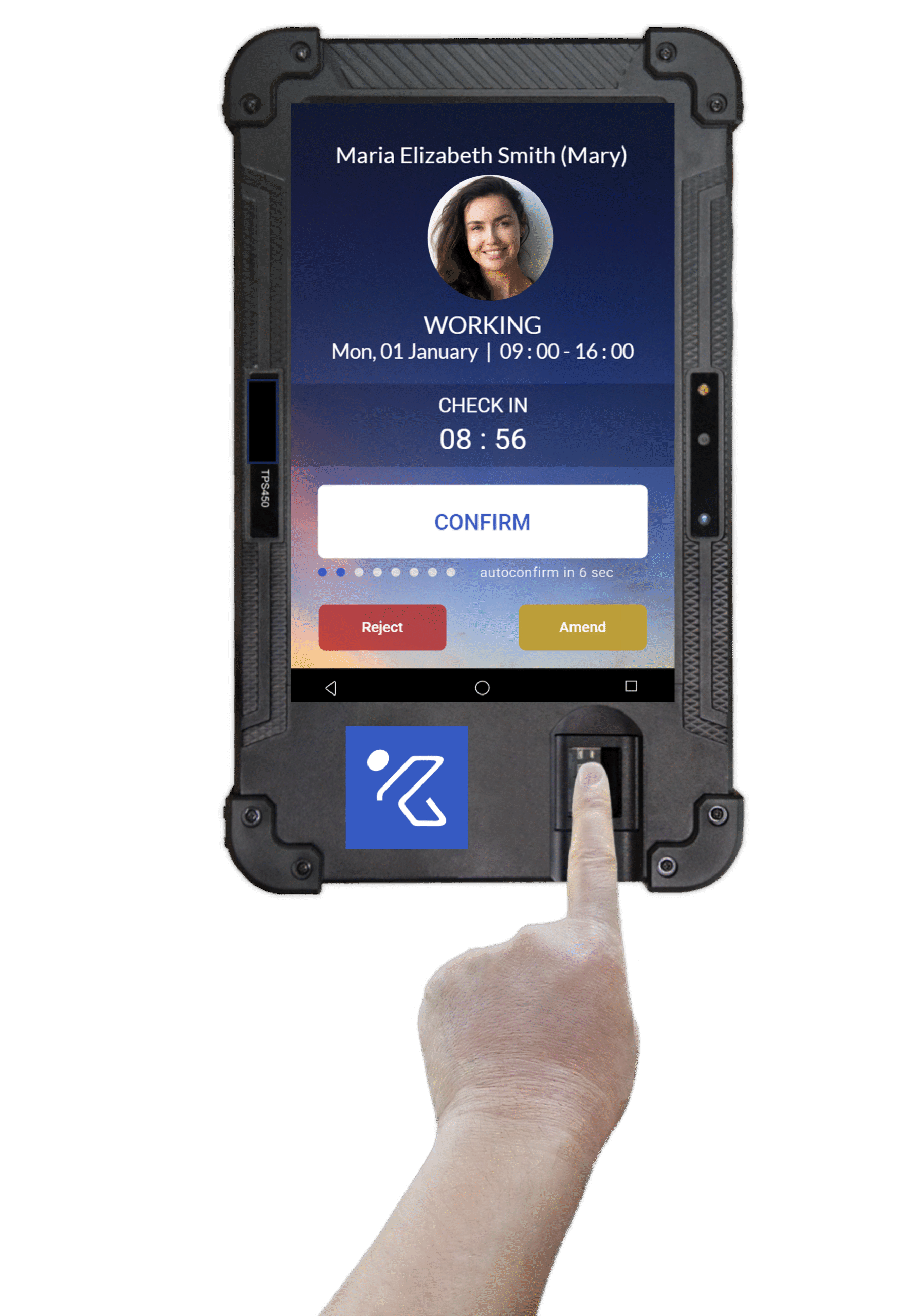 Rugged biometric attendance system with fingerprint and facial recognition for employee time clock in harsh environments