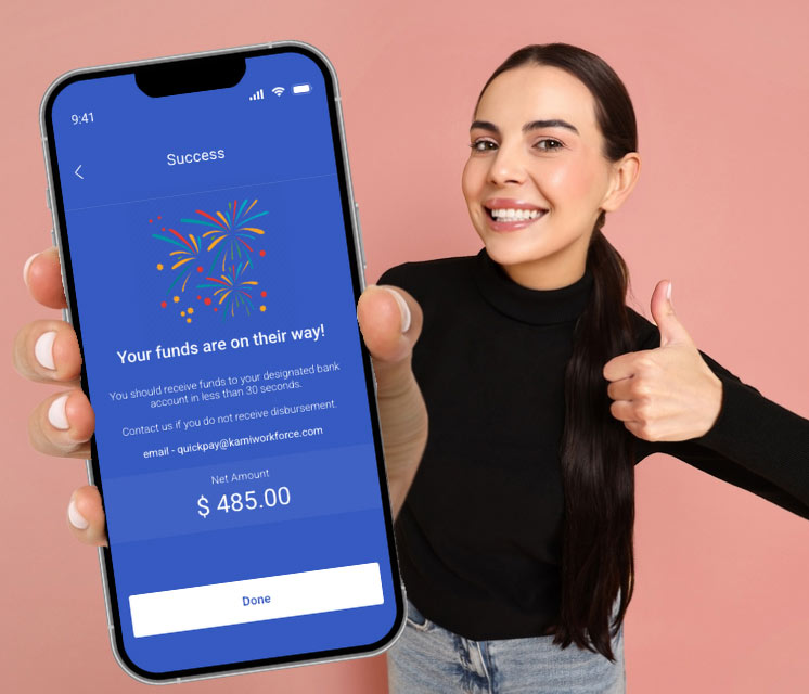 Mobile payroll app showing instant payslip.